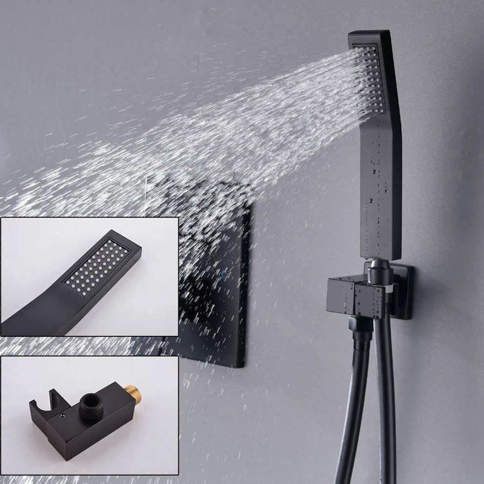 Ceiling Mounted Shower System Set With 12" Rain Shower Head, Matte Black