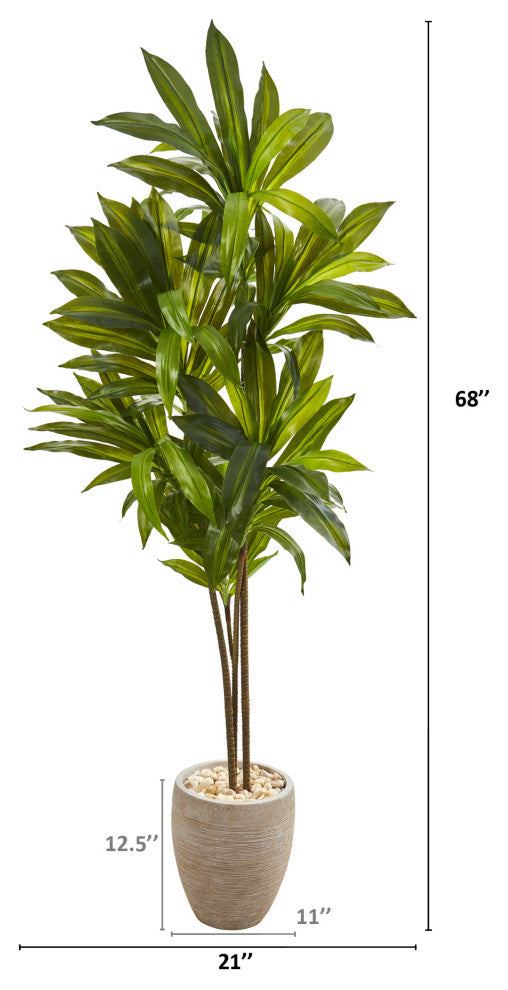 68" Dracaena Artificial Plant, Sand Colored Planter, Real Touch