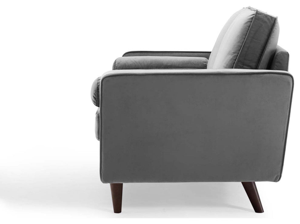Loveseat Sofa, Velvet, Gray, Modern, Living Lounge Hotel Lobby Hospitality