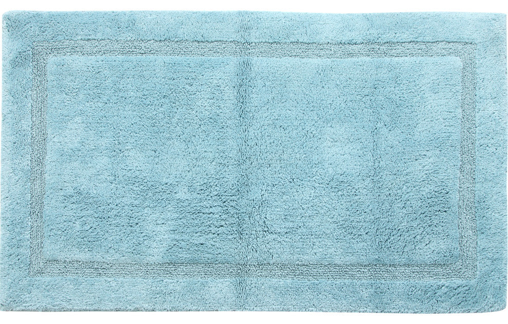 Bath Rug Cotton Solid Color Regency Pattern, Arctic Blue, 36"x24"