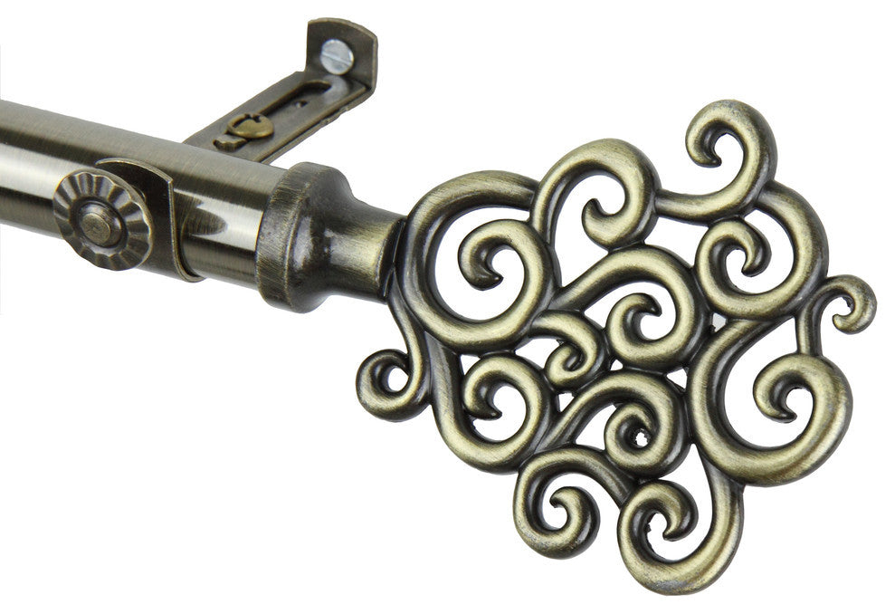 Fabritio 13/16" 4-Sided Bay Window Curtain Rod, Antique Brass