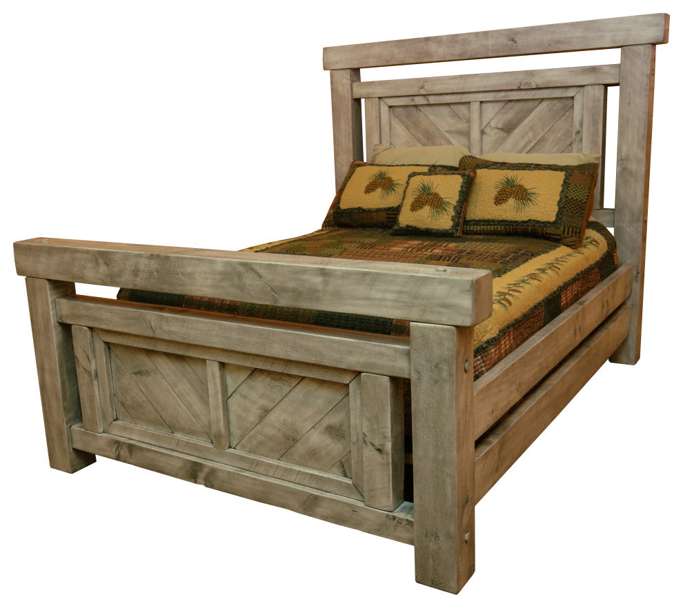Barnwood Style Timber Peg Panel Bed, Thunder White, Full