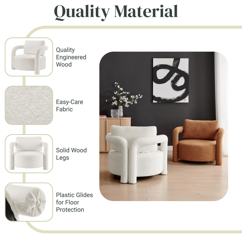 Maisie Faux Shearling Accent Arm Chair, Wilmont White