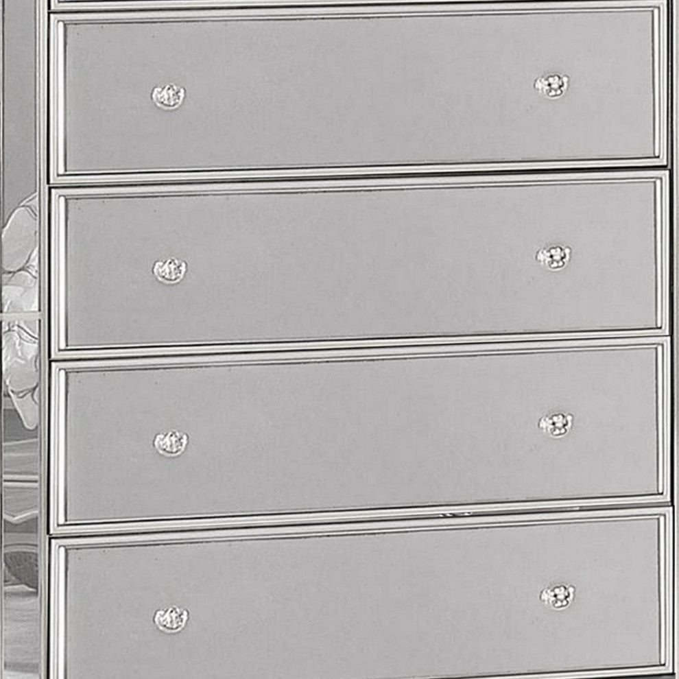 Benzara BM253004 Chest With Crystal Knobs and Mirror Panels, Silver
