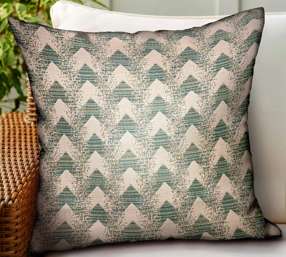 Plutus Forest Jade Sea Green Chevron Luxury Outdoor/Indoor Throw Pillow, 18"x18"
