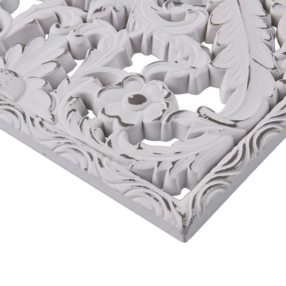 Madison Park Antique Carved Wooden Boho 2-Piece Wall Art Decor, Bronze, White