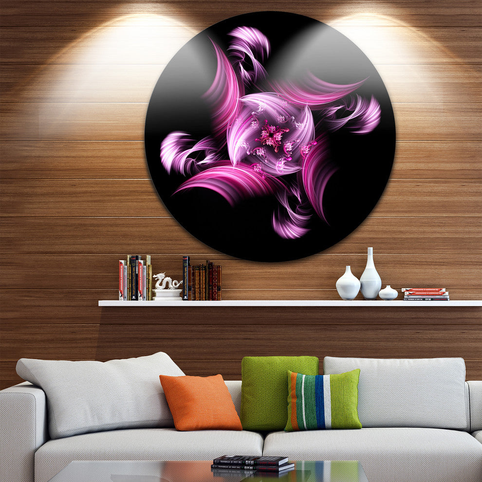 Rotation Of Small World Purple In Black, Floral Round Artwork, 23"