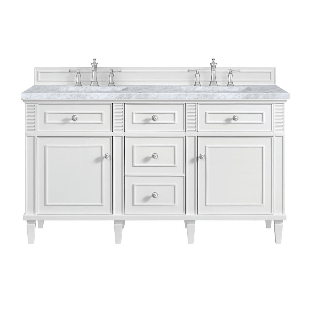 Lorelai 60" Double Vanity, Bright White, 3 CM Carrara White Marble Top
