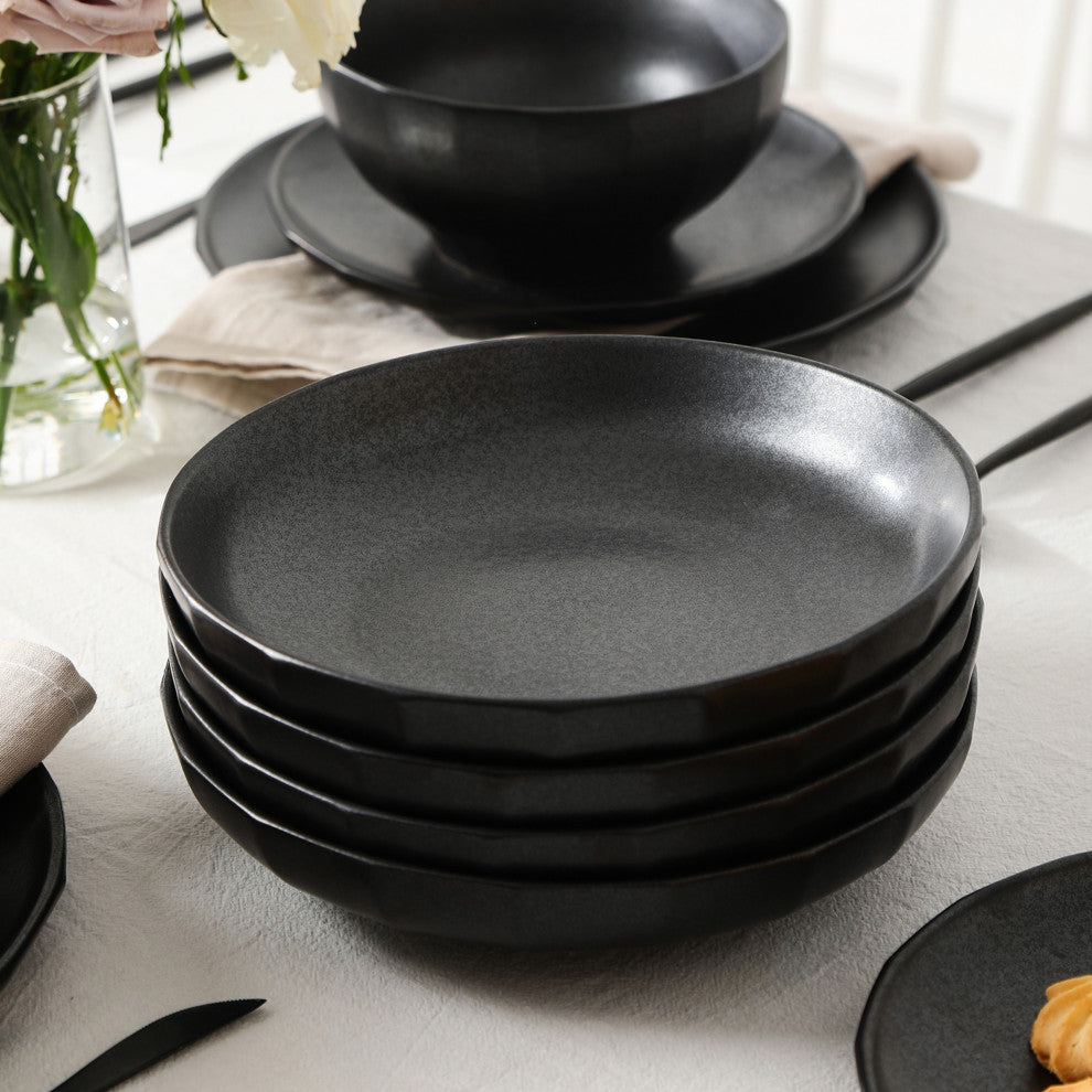 Stone Lain Rio Stoneware Pasta Bowl Set of 4, Black