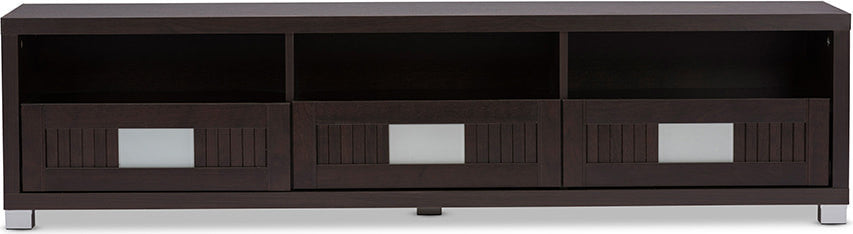 Gerhardine Dark Brown Wood 63" TV Cabinet With 3-drawer