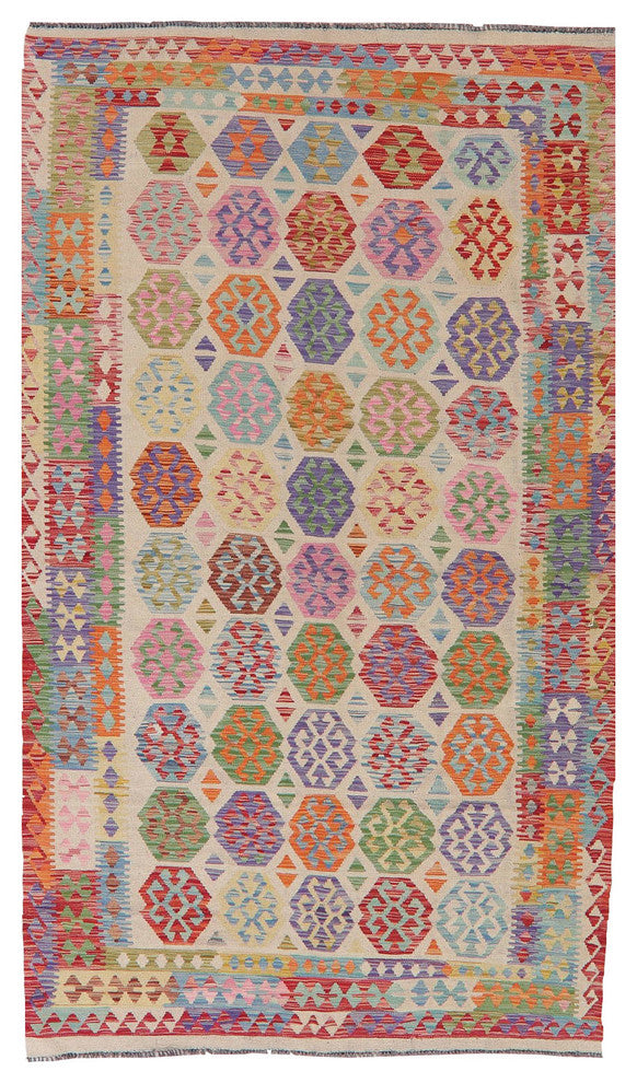 Turkish Flat-Woven Oriental Kilim Pure Wool Traditional Area Rug, 8'9"X5'3"