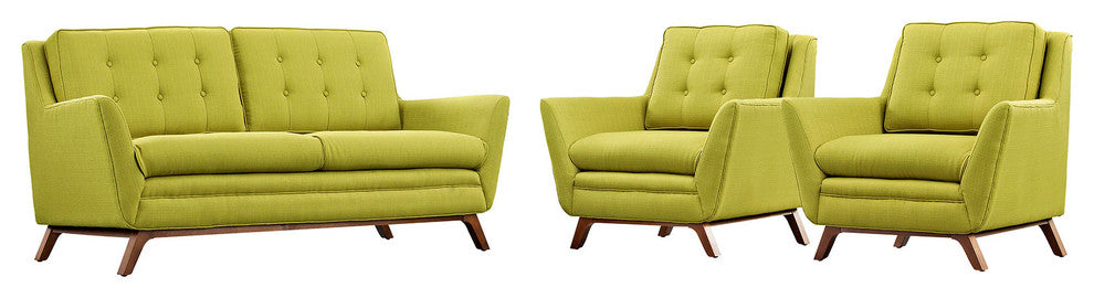 Beguile 3 Piece Upholstered Fabric Living Room Set, Wheatgrass