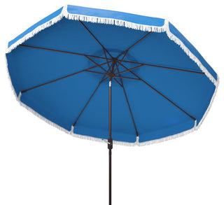 Safavieh Milan Fringe 9ft Crank Outdoor Push Button Tilt Umbrella Pacific Blue