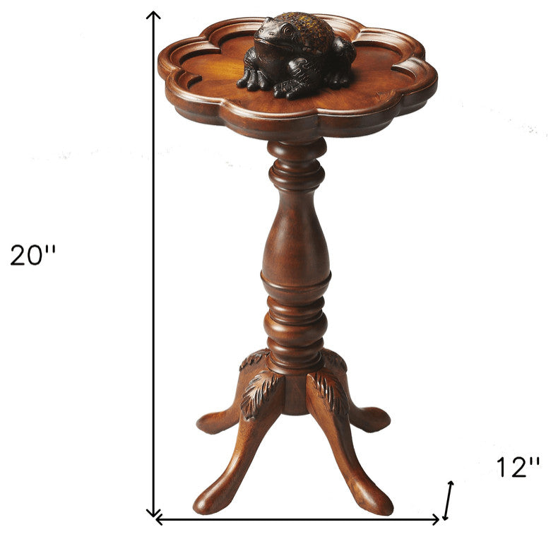20" Medium Brown And Olive Ash Wood Floral Top End Table