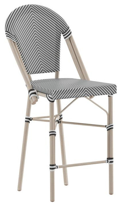 Marseille Stackable Indoor/Outdoor Bistro 26" High Barstool, Commercial Grade, Black & White/Light Natural Frame