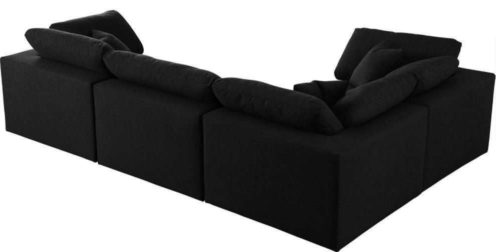 Serene Linen Textured Fabric Deluxe Comfort 4-Piece L-Shaped Sectional, Black