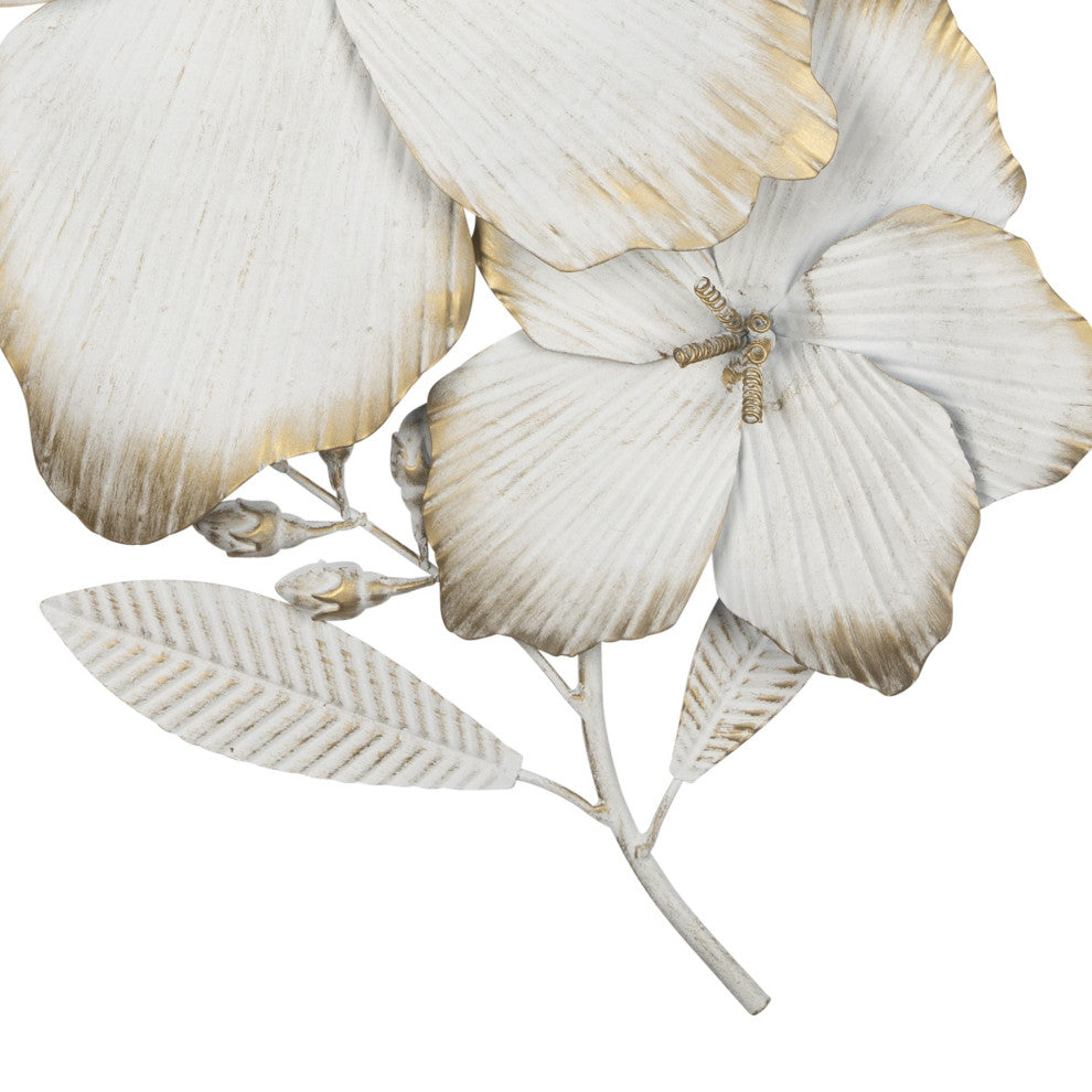 White and Gold Full Bloom Metal Flower Wall Decor