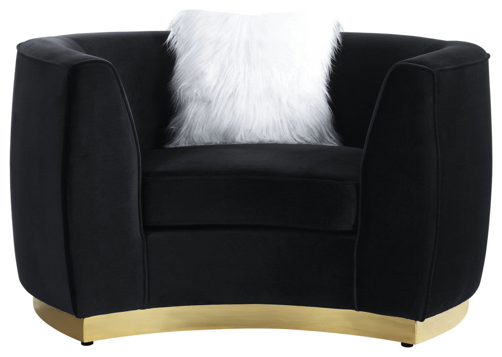 Velvet Chair With Pillow, Black and Gold