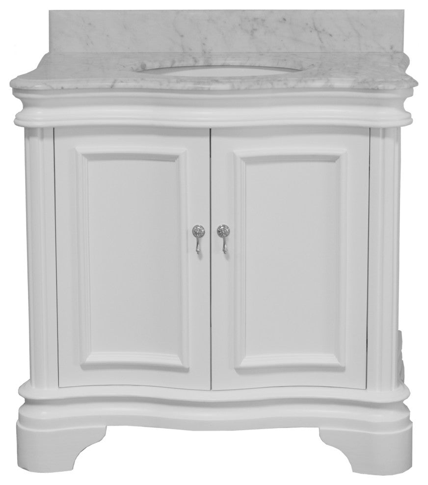 Katherine 36" Bath Vanity, White, Carrara Marble