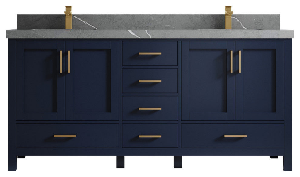 Malibu 72 Double Sink Bath Vanity in Navy Blue 2" Piatra Gray