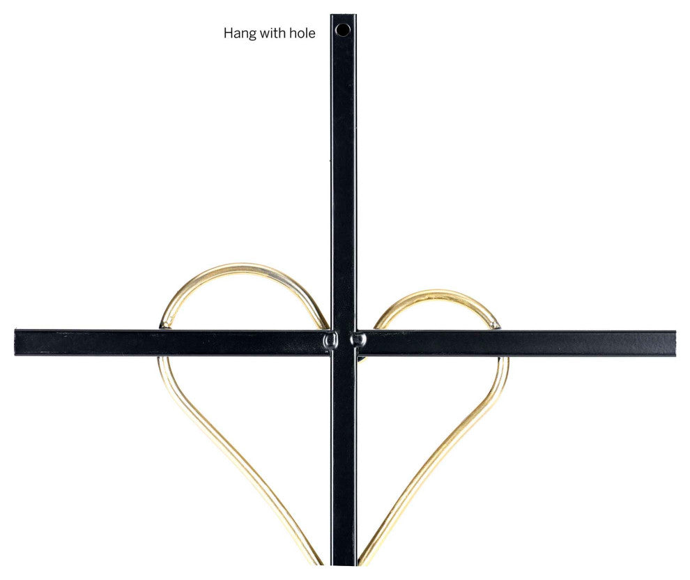 Cross Wall Black With Gold Heart Metal 12X19In