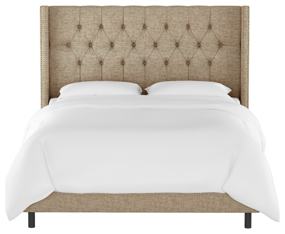 Monarch Twin Tufted Wingback Bed, Zuma Linen