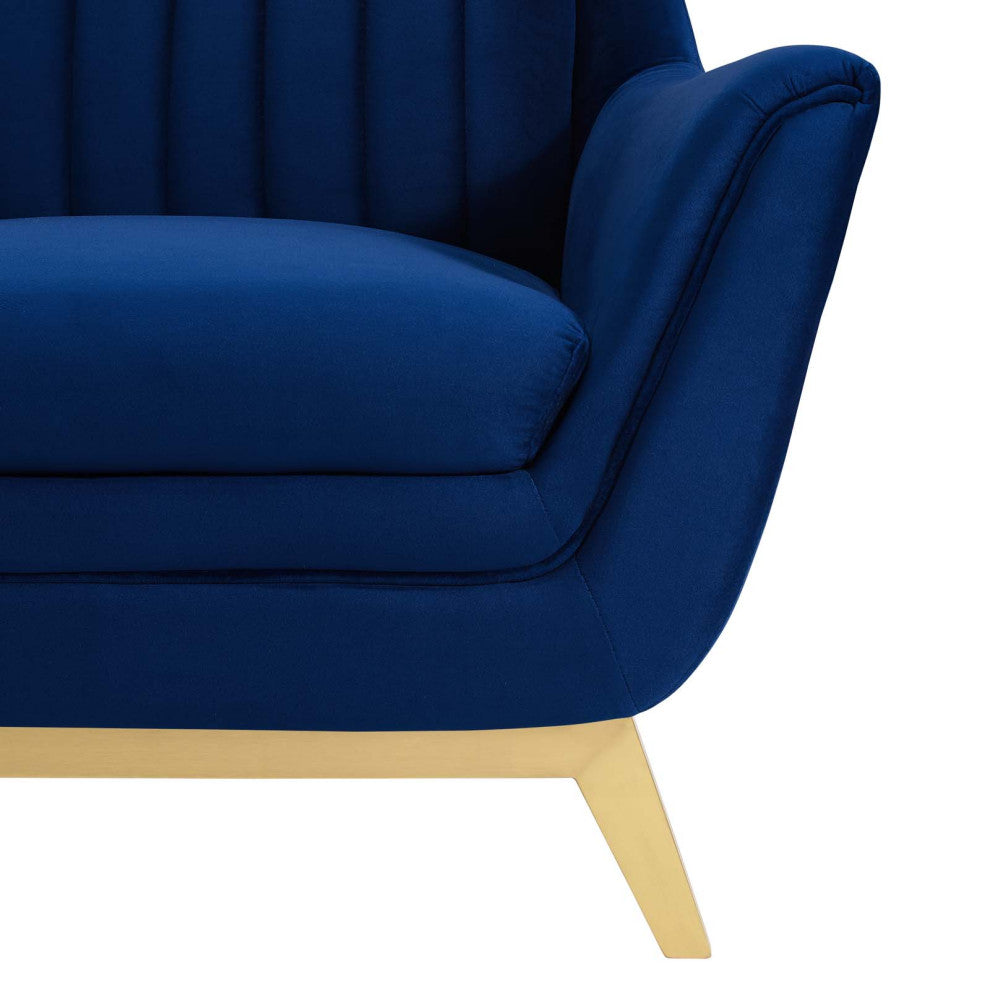 Tufted Armchair Accent Chair, Velvet, Blue Navy, Modern, Lounge Hospitality