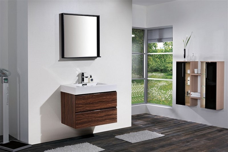 Bliss 30" Walnut Wall Mount Modern Bathroom Vanity