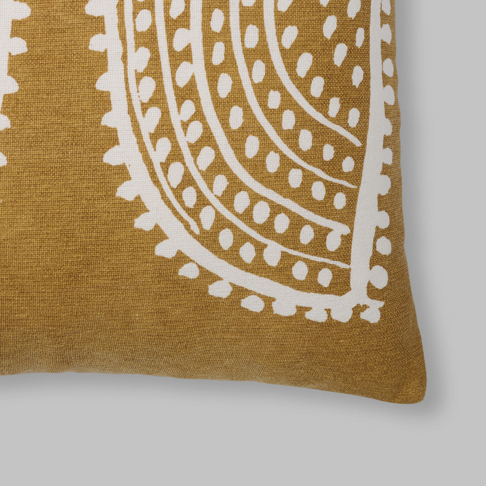 Radiance Oversized Sunburst Motif Print Square Pillow, Gold Flake