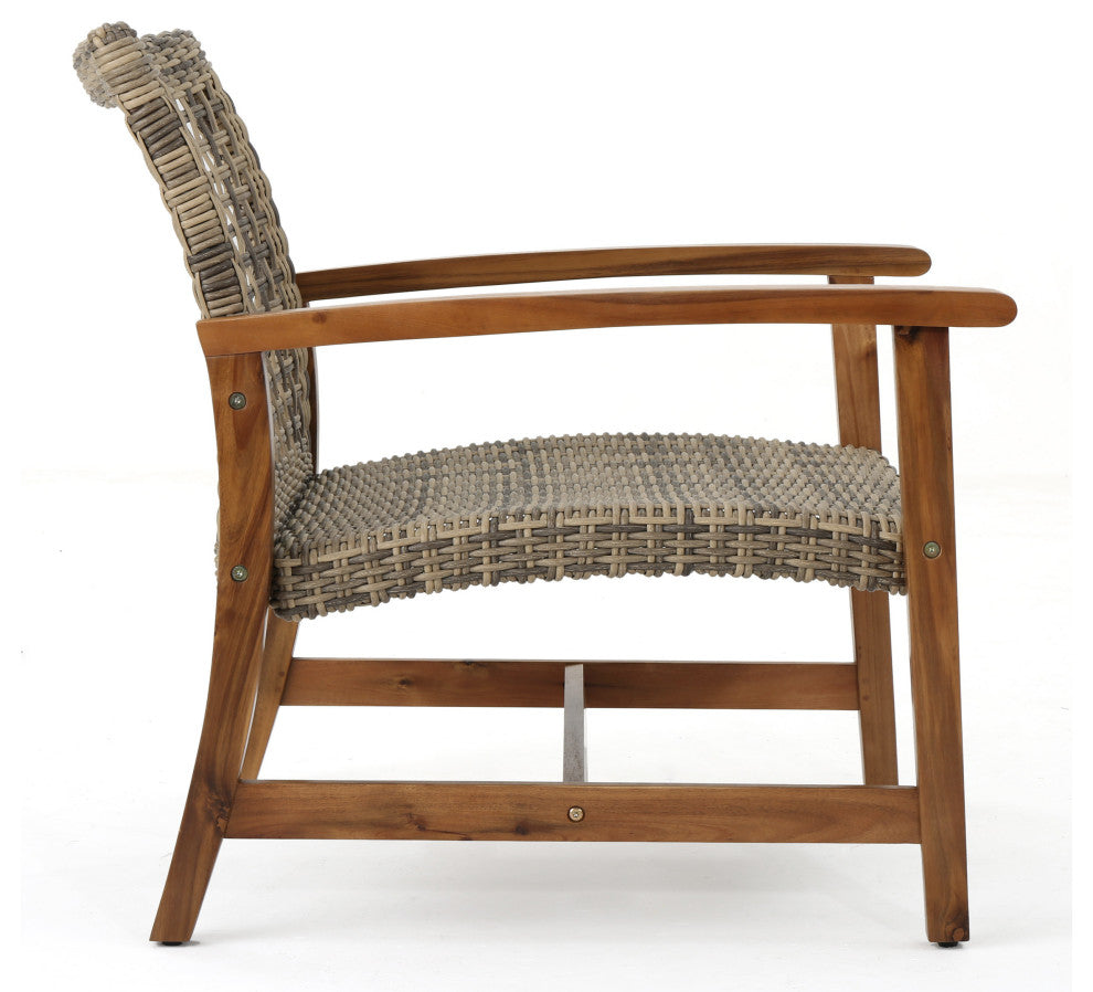 Spring Spender Outdoor 4-Piece Wood, Wicker Chat Set, Natural Stained, Gray