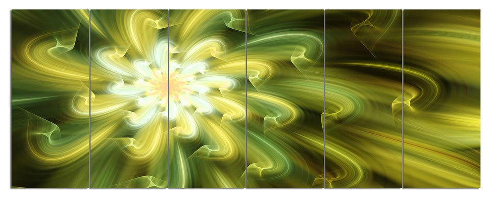 Dance of Yellow Fractal Petals, Floral Canvas Art Print, 70"x28", 6 Panels