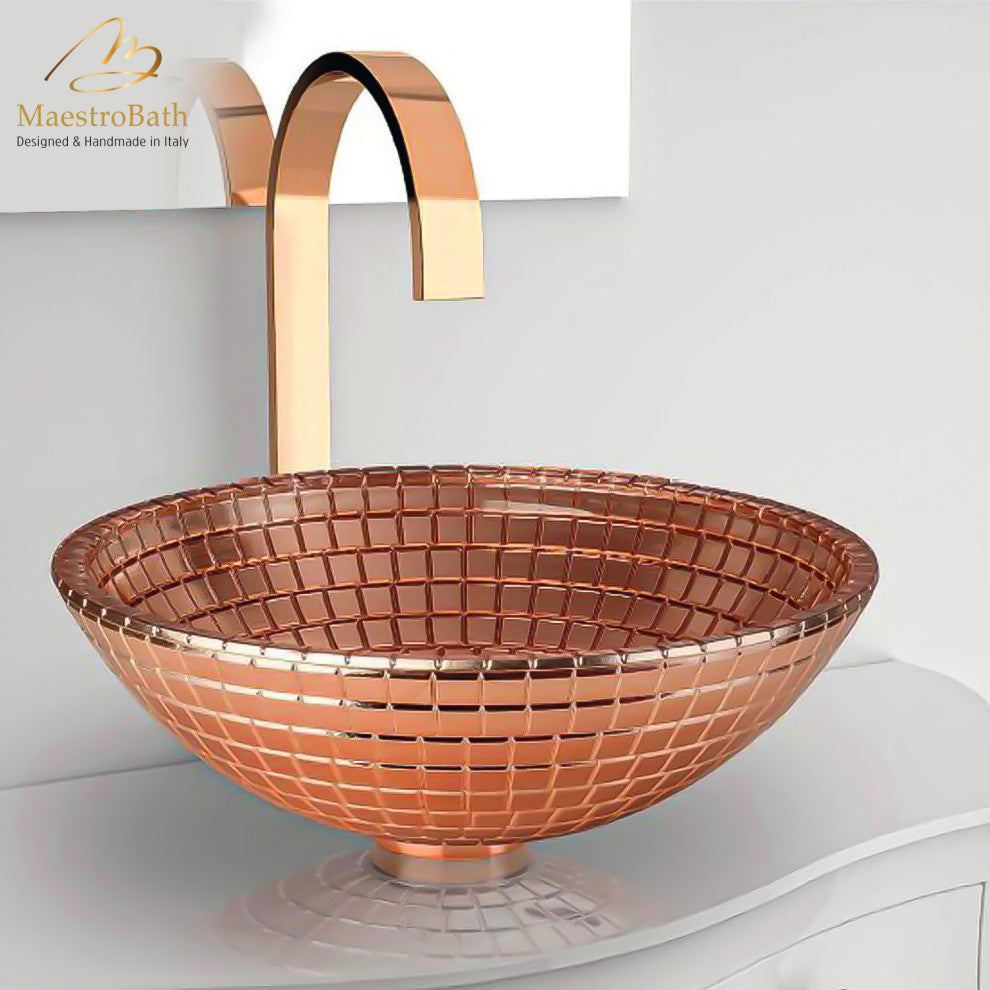 Mosaic Glass Luxe Vessel Sink, Rose Gold