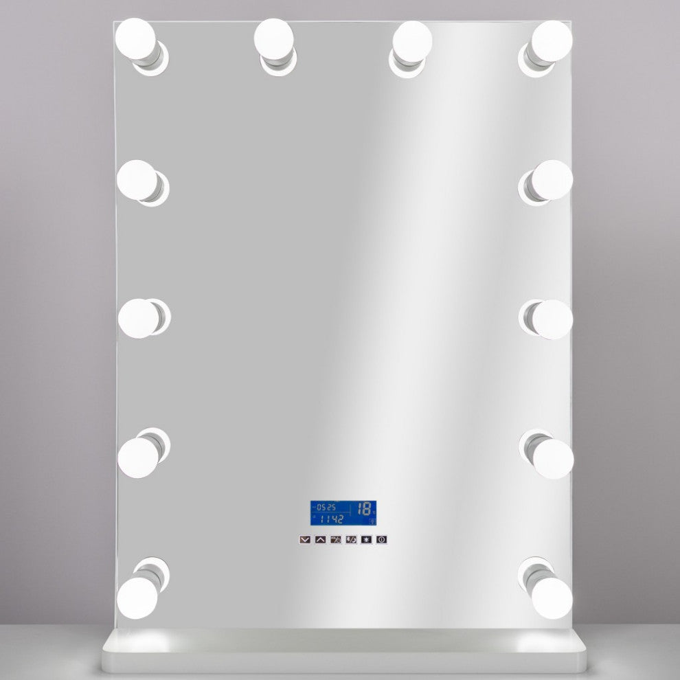 White Rectangular Glass and Metal Mirror With Stand