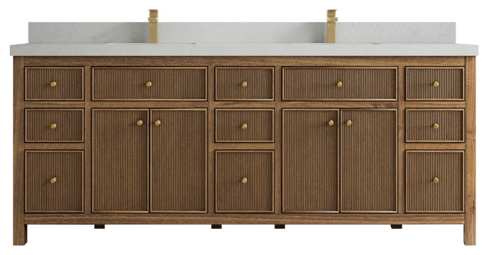 Sonoma Teak 84 Double Sink Bath Vanity in Dark Natural with 2" Carrara Quartz