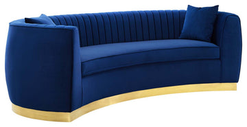 Enthusiastic Vertical Channel Tufted Curved Performance Velvet Sofa Navy