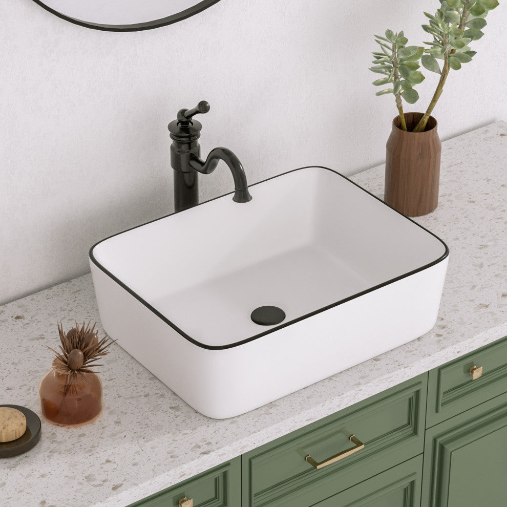 19"X15" Ceramic Rectangular Bathroom Vessel Sink Above Counter Sink