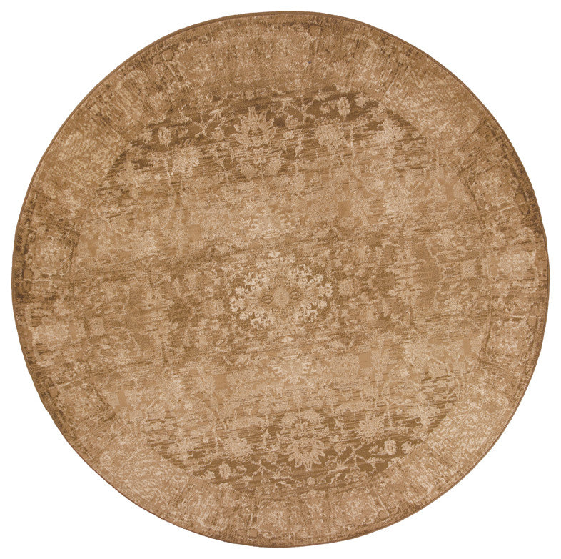 8' Beige Machine Woven Distressed Floral Traditional Round Indoor Area Rug