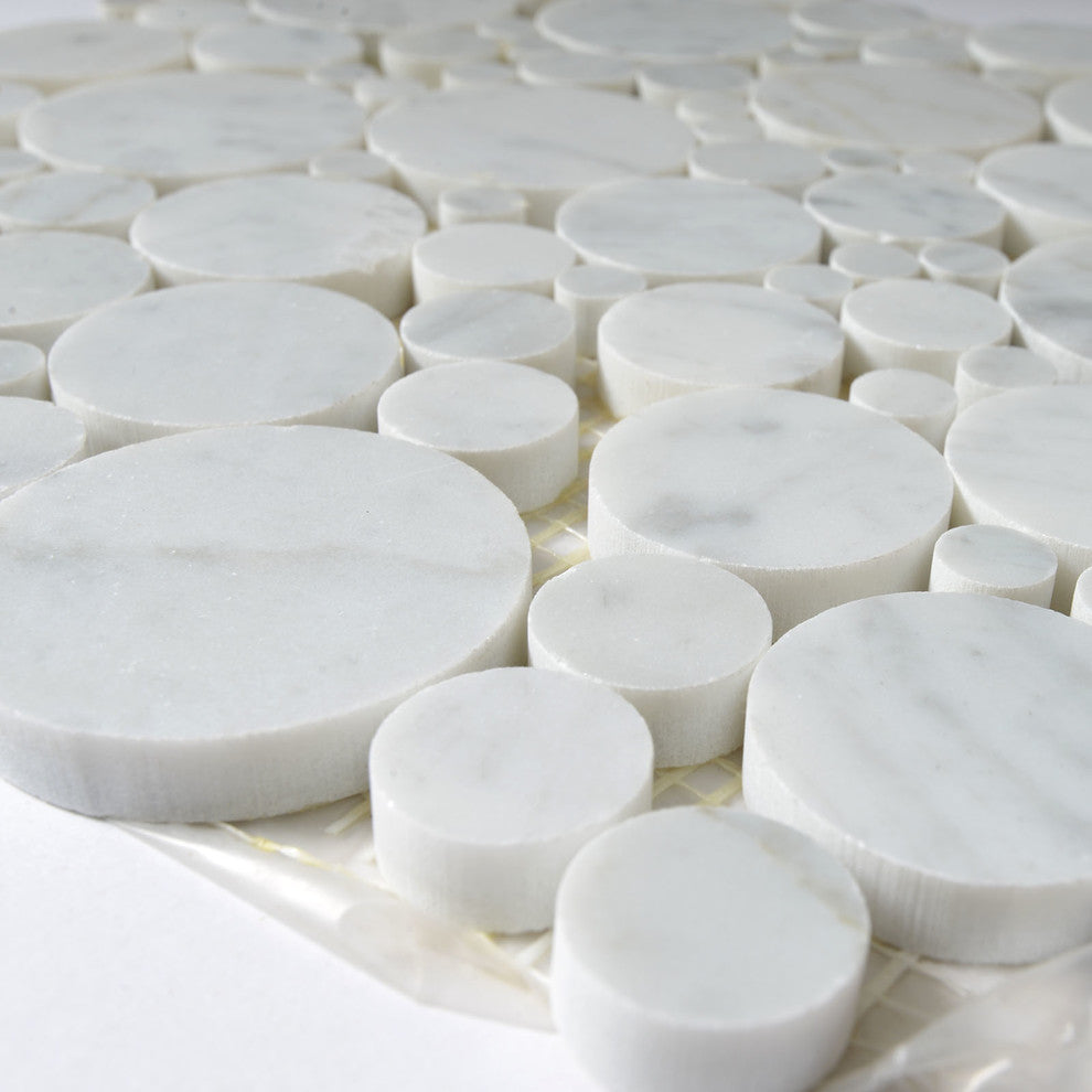 11"x11" Carrara White, Mixed Rounds, Polished, Set of 5