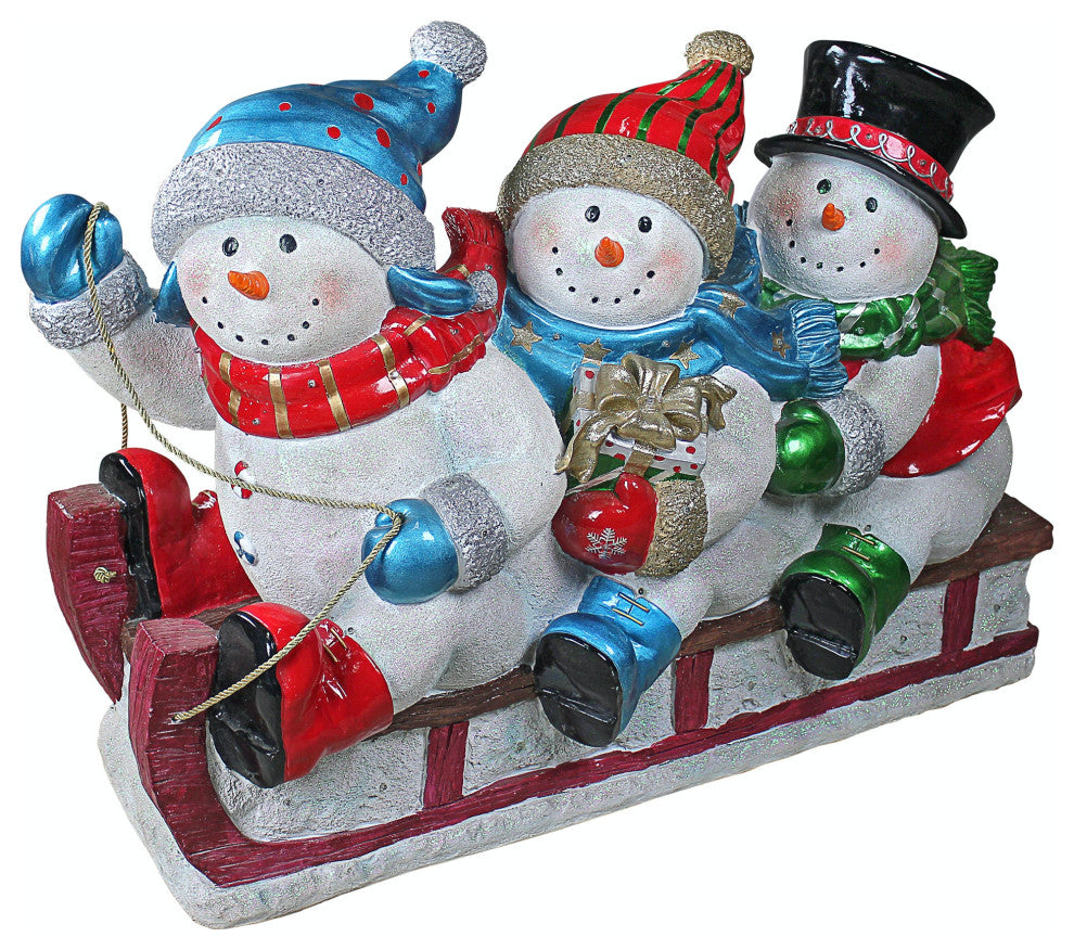 Illuminated Snowmen On Sled Statue