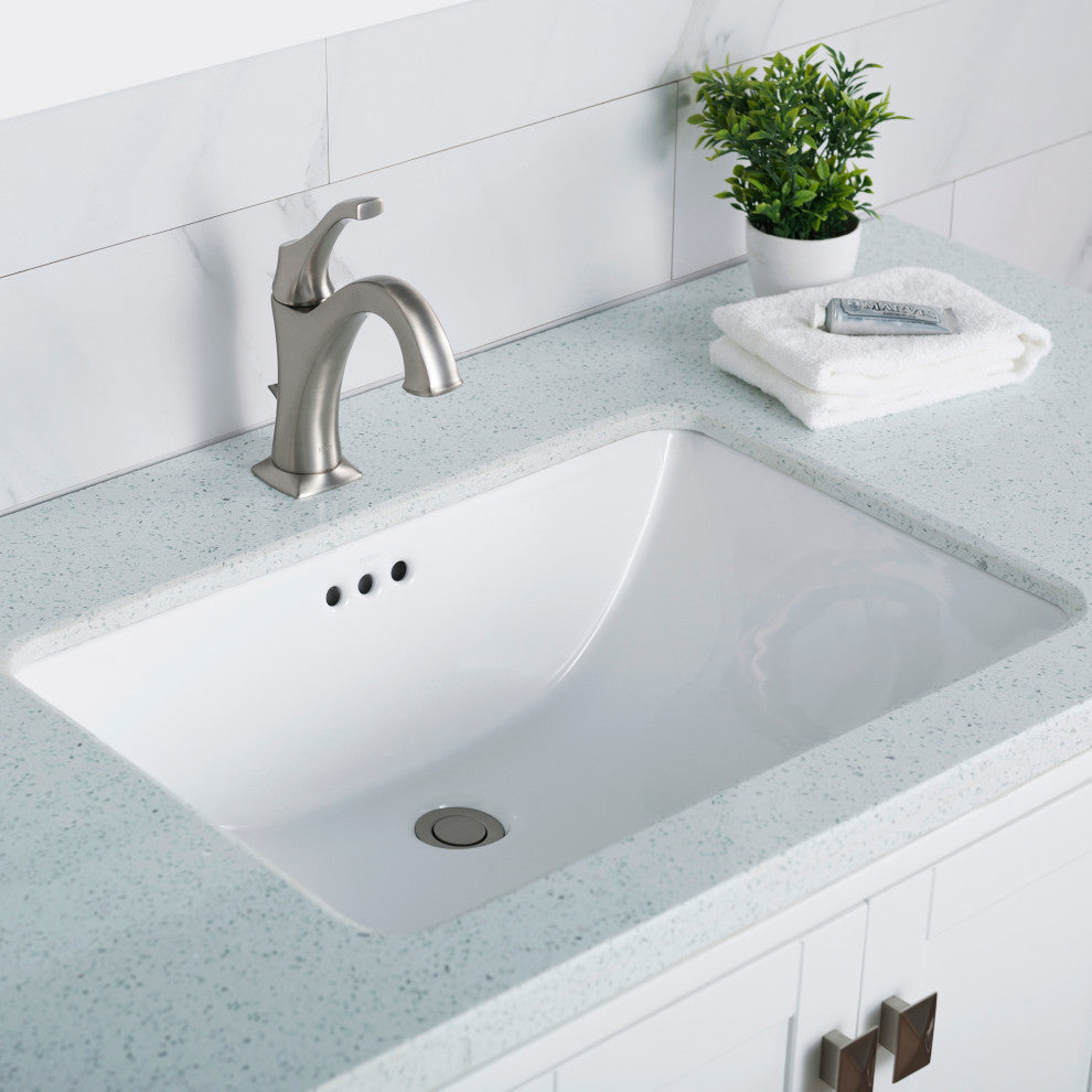 Elavo Ceramic Rectangle Undermount Bathroom Sink, White