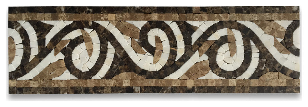 Marble Mosaic Border Listello Tile Garden Emperador 4.7x15.7 Polished, 1 piece