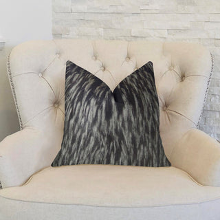 Wolf Fur Lover Black White Handmade Luxury Pillow, 12"x20"