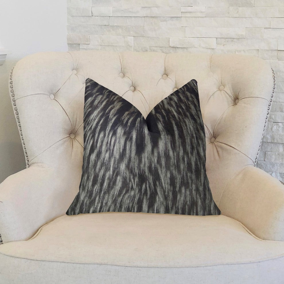 Wolf Fur Lover Black White Handmade Luxury Pillow, 12"x20"