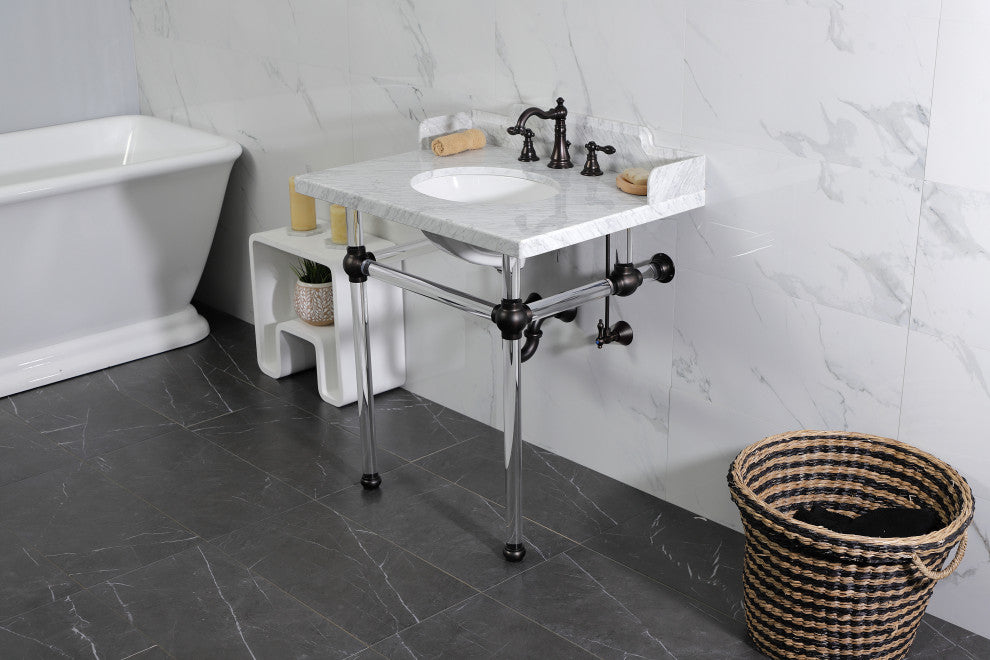 Kingston Brass LMS3030MA5 30" Carrara Marble Console Sink, Acrylic Legs