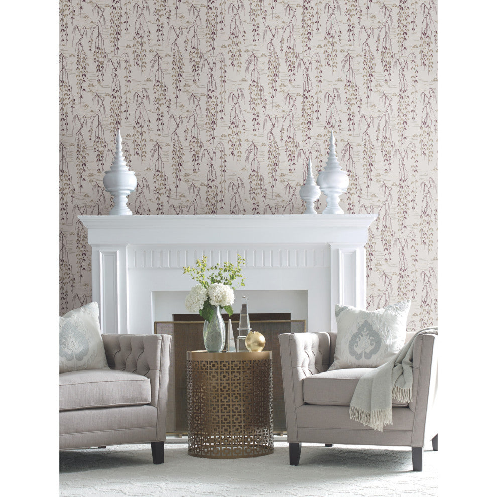 Willow Branches Wallpaper, Gray, Aubergine