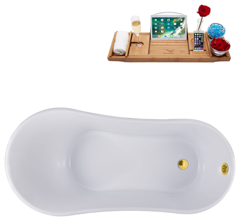 63" Streamline N353GLD-GLD Soaking Clawfoot Tub and Tray With External Drain