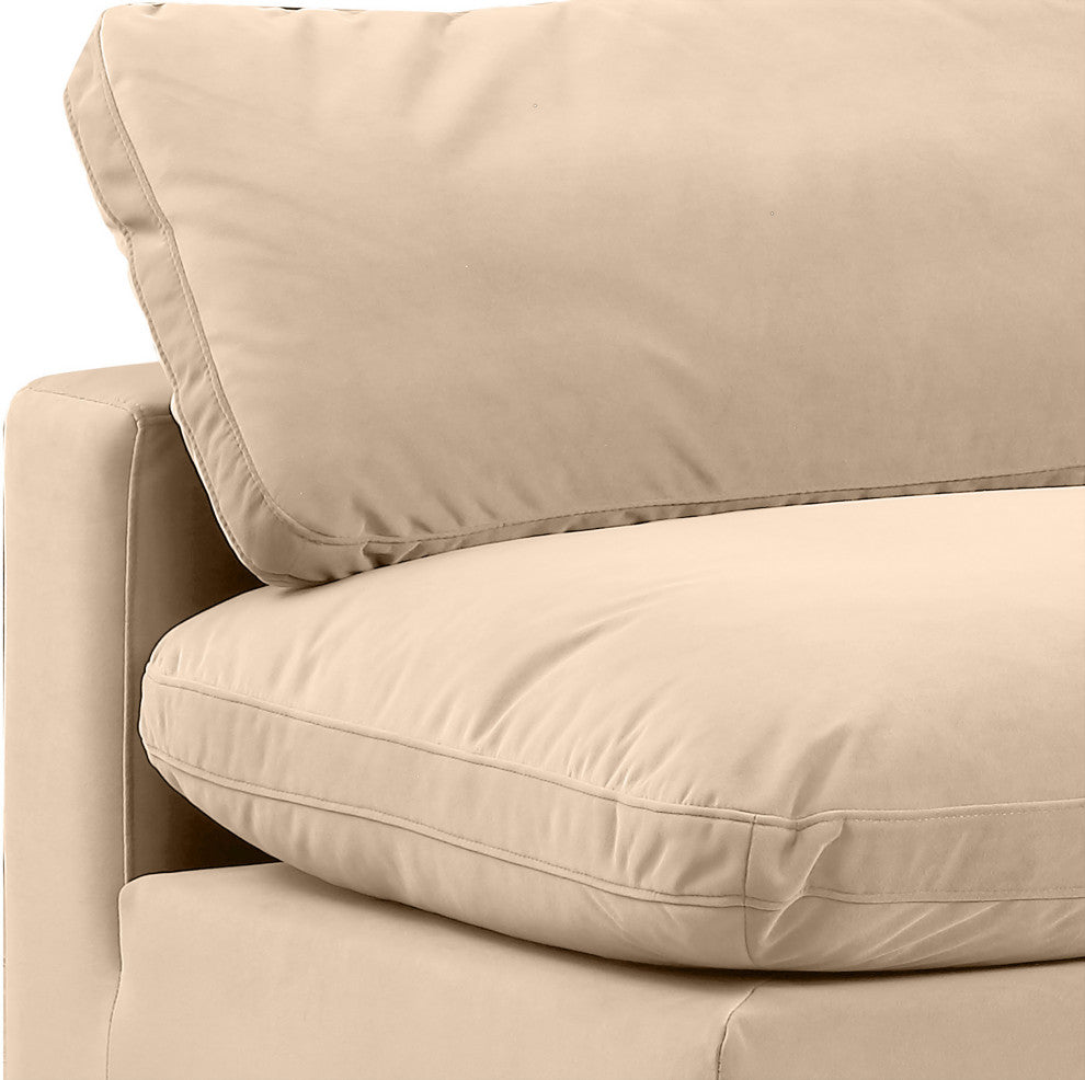 Comfy Beige Linen Textured Fabric Modular Chair, Beige, Velvet, Armless Chair