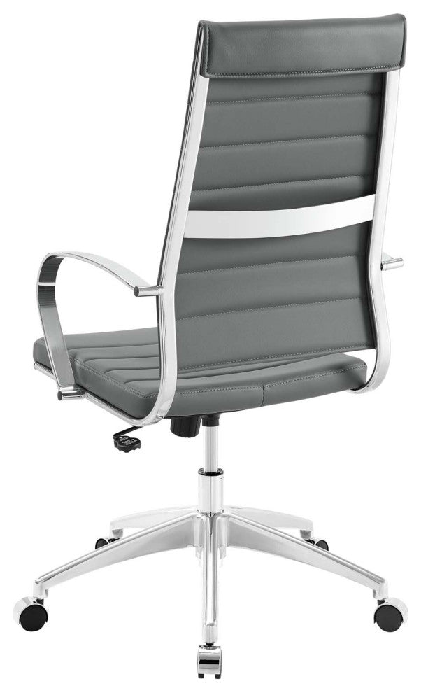 Computer Work Desk High Back Chair, Faux Leather, Gray, Modern, Home Office