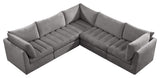 Jacob Velvet Upholstered 5-Piece L-Shaped Modular Sectional, Grey