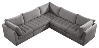 Jacob Velvet Upholstered 5-Piece L-Shaped Modular Sectional, Grey